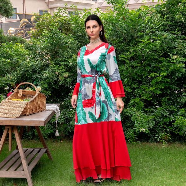 

ethnic clothing women muslim dress floral abaya long sleeve loose kaftan robe dubai turkish islamic, Red
