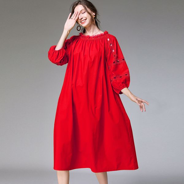 

big yards dresses women's fat sister looks thin autumn 2021 cut out lace 7628