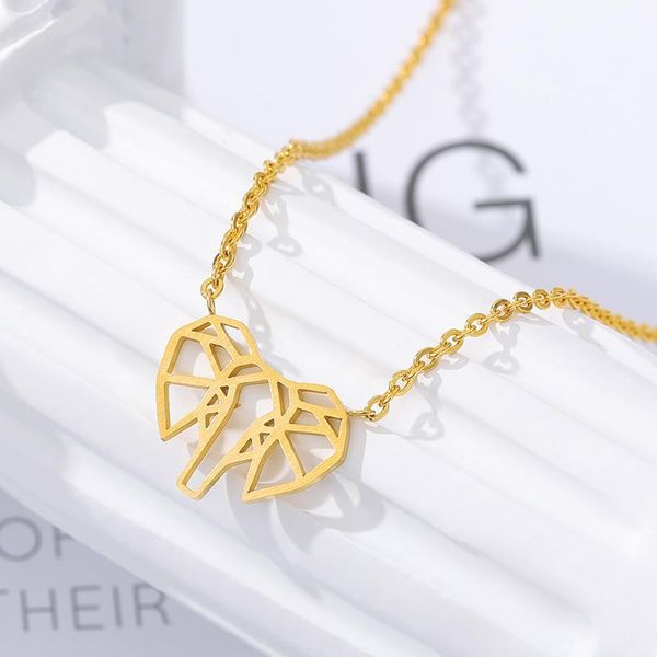Золотой цвет Origami слон кулон ожерелье женщины мужчины ювелирные изделия из нержавеющей стали счастливый амулет цепи ключицей амулевые ожерелья