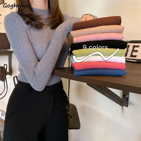 

women pullover winter basic sweaters mock neck short slim knitted jumper soft tight korean style simple chic various colors women's, White;black