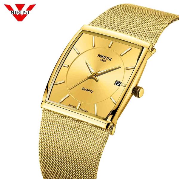 

designer watches designer watch luxury watch cwp nibosi square stainless steel mesh bracelet date display men quartz gold male wrist relogio, Slivery;brown