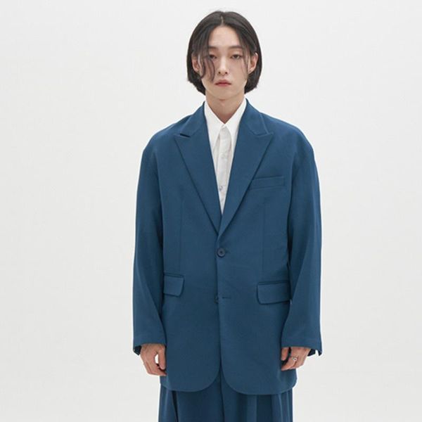 

men's suits & blazers single breasted suit jacket haze blue clothing 2021 autumn fashion loose solid color korean trend blazer high qua, White;black