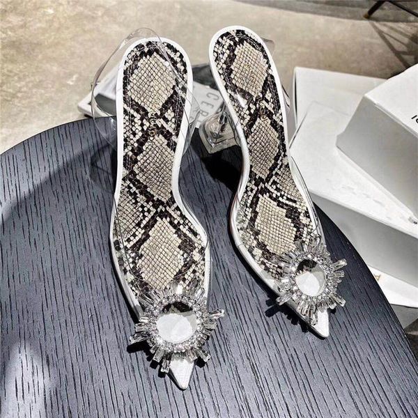 Moda di lusso in cristallo da donna sandali in pelle di serpente Runway marca scarpe a punta calice tacchi alti scarpe da donna pompe estive