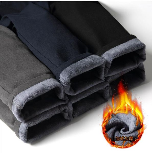 

men's pants thick plaid casual plus velvet warm fashion wild feet slim trousers gold padded, Black