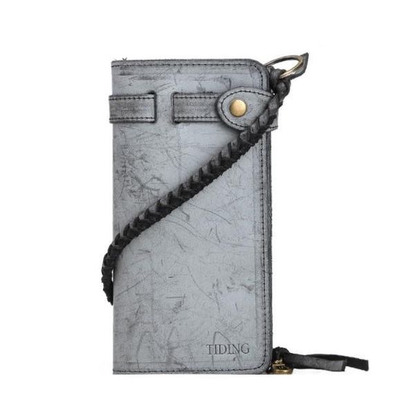 

wallets brand casual long genuine leather money clips 2021 handmade cow vintage chinese style grey wallet bag, Red;black