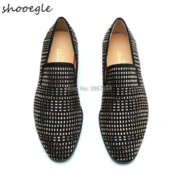 

dress shoes fashion men crystal studs flats business slip on loafers formal, Black