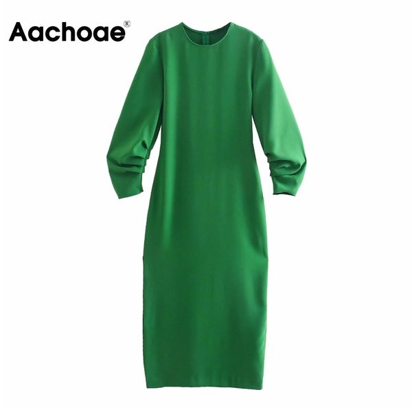 

aachoae solid party pencil dress o neck midi dress pleated chic stylish bodycon dress women summer vestidos de fiesta 210413, Black;gray