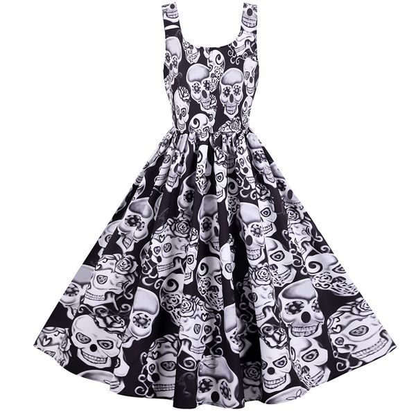 

halloween pumpkin skull print dress ladies multicolor retro holiday christmas halloween easy carnival 2021, Black;gray