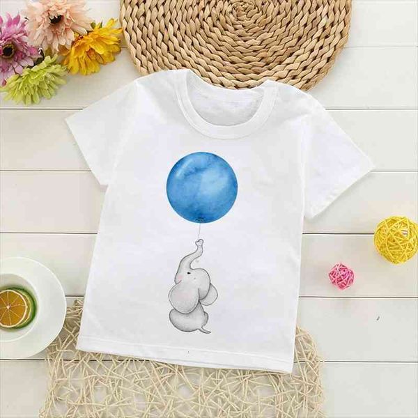 

kids girl t shirt summer baby girls illustration toddler clothes children clothing elephant balloon shirts short sleeve, Blue