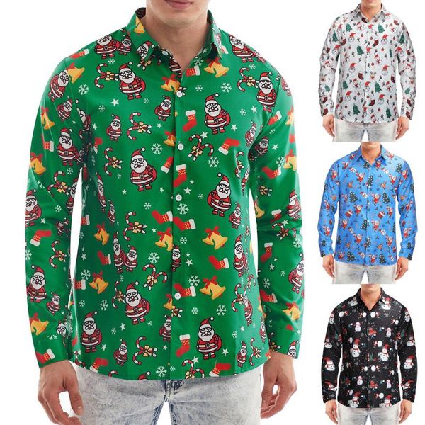 

men's casual shirts christmas button long-sleeved lapel print men, White;black