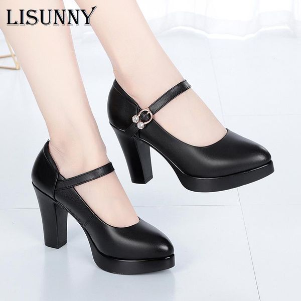 

dress shoes lisunny women sutumn 2021 high heel platform genuine leather fashion red wedding shoe office, Black