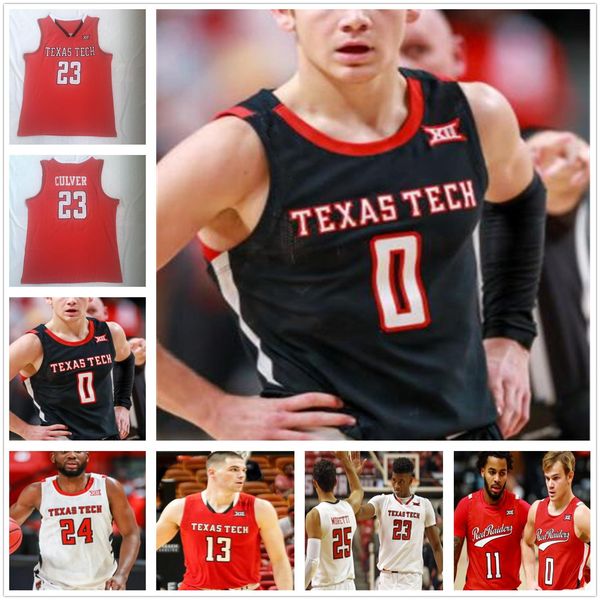 

custom 2021 texas tech ncaa 23 jarrett culver college basketball jersey 3 clarence nadolny vladislav goldin chris clarke kyler edwards, Black