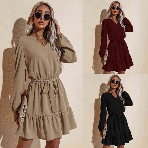 

casual dresses women's 2022 autumn long sleeve dresses short skirt, Black;gray