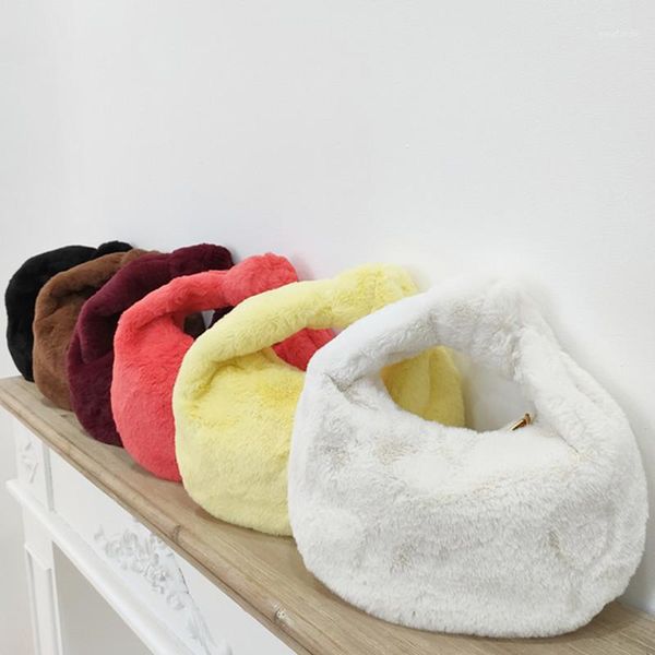 

evening bags women plush soft handbag fashion solid color shoulder underarm bag autumn winter comfortable fluffy female tote