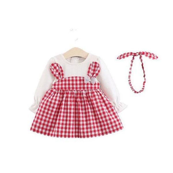 

girl's dresses autumn long-sleeved dress 2021 baby girl plaid fashion princess, Red;yellow