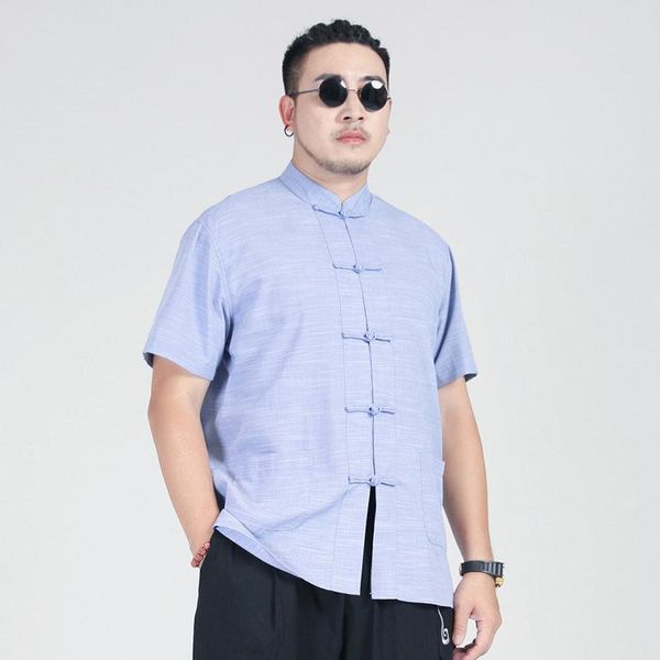 

men's casual shirts chinese style plus size men solid color short sleeve cotton vintage shirt thin fitness camisa masculina xxl-9xl, White;black