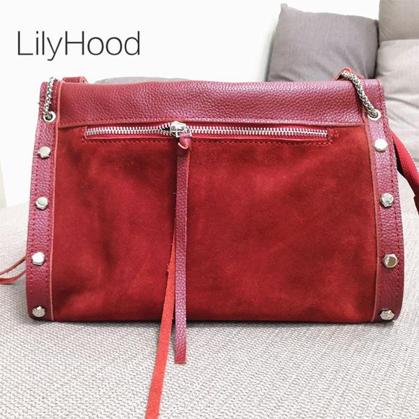 

evening bags lady suede genuine leather big capacity rivet handbag women nubuck high street trend fashion burgundy black over shoulder bag