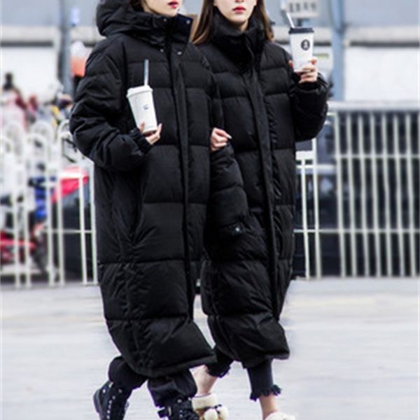 

black down jacket women's super long knee to ankle 2021 new fashion ins thickened korean version for men and women