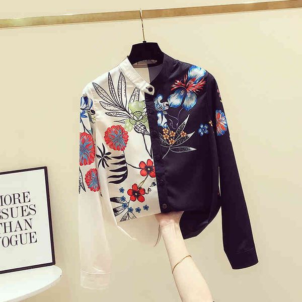 Europa estilo outono moda feminina mangas compridas patchwork camisas florais camisa feminina blusa tops A3530 210428