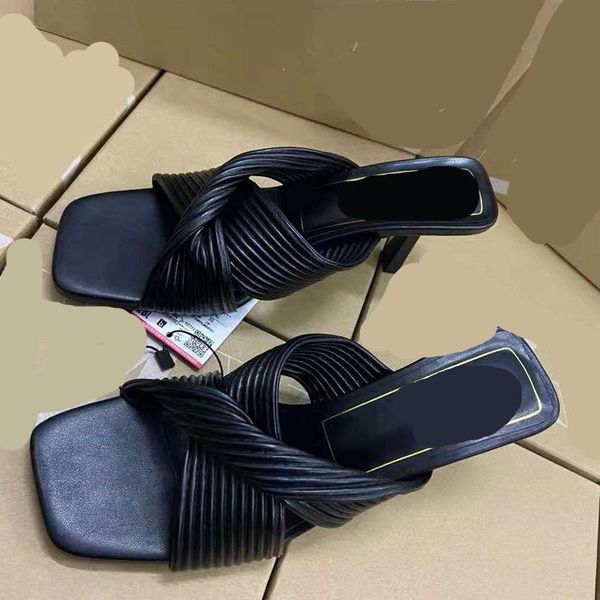 

slippers thin heels female shoes beige heeled sandals women summer slides 2021 black high microfiber pu rubber bonded leather ro