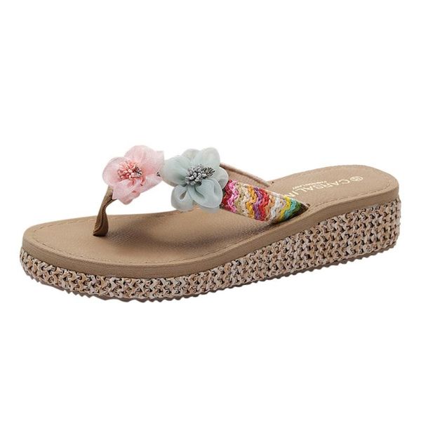 

slippers causal women fashion wedges flip-flops flower loafer beach slipper shoes sandal casual round toe flat for outside apr 2, Black