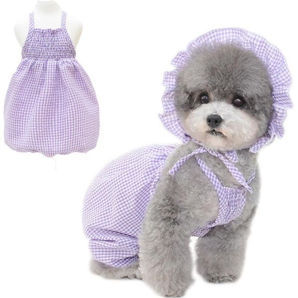 

dog apparel pink adorable cozy pajamas cotton jumpsuit 4 legs plaid pumpkin pants with sling vest pjs puppy cat lightweight clothes