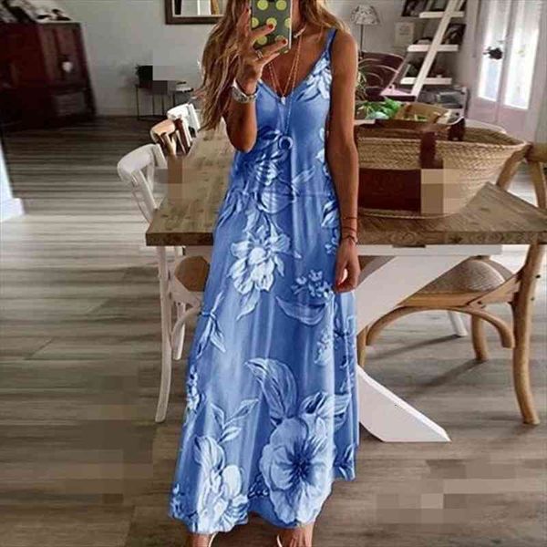 

summer sleeveless v-neck floral print womens dresses sling loose casual beach long vest ladies party plus size s-5xl, Black;gray