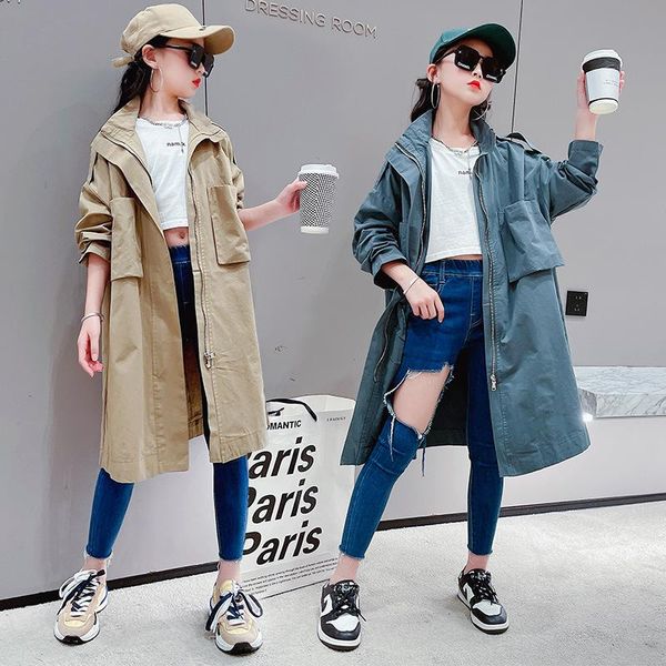 

coat baby girls windbreakers spring zipper long sleeve cotton kids outerwears casual coats vestidos cl641, Blue;gray