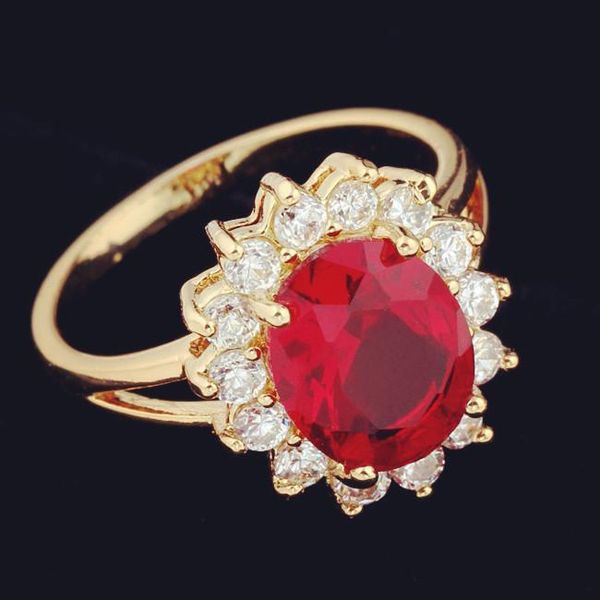 

wedding rings luxury princess engagement yellow gold filled oval cut red crystal cz ring for women (size 7,8,9), Slivery;golden