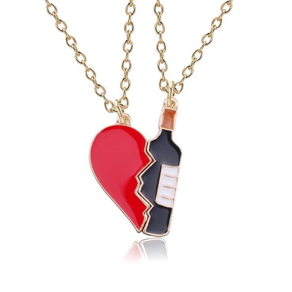 

pendant necklaces 2pcs/set fashion broken red heart and wine bottle splice necklace friends forever girlfriends valentine's day gift, Silver