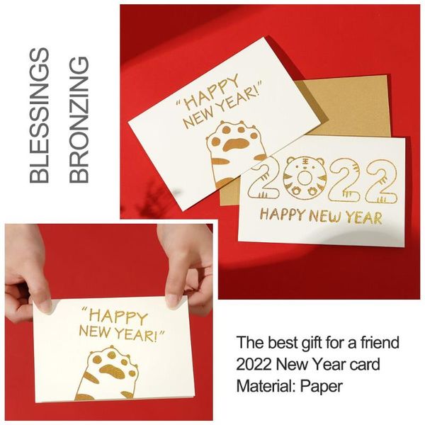 

greeting cards 2022 bronzing blessings envelope pearl paper year card of the tiger