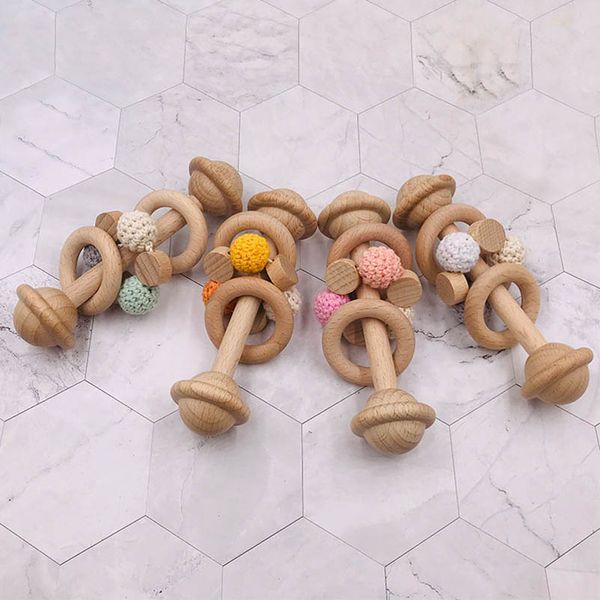 

diy natural wooden baby pacifiers crochet teething beads teether infant feeding newborn teeth practice toys b7312