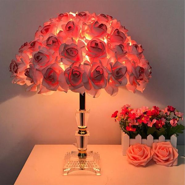 

table lamps creative wedding crystal lamp room red dowry bedside desk european rose gift lightings for bedroom