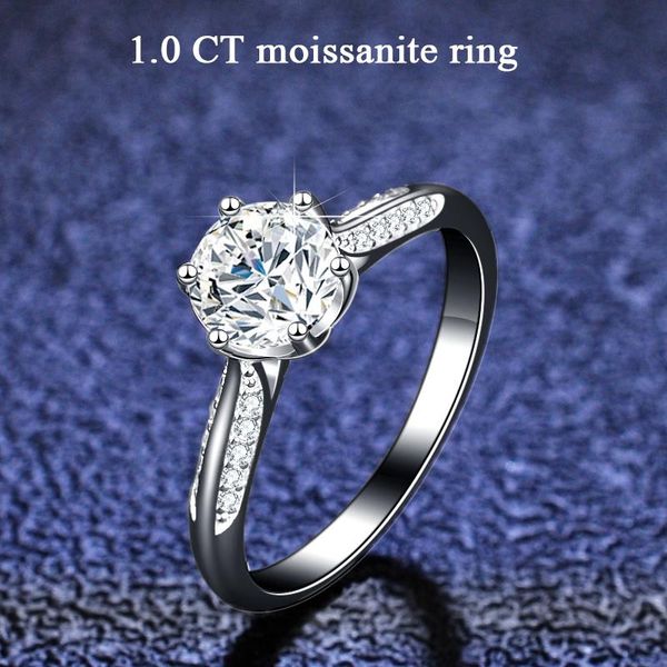 Cluster-Ringe, 100 % bestandener Diamanttest, Moissanit, platiniertes Sterlingsilber, runder Schliff, Ehering-Set für Frauen, Geschenk