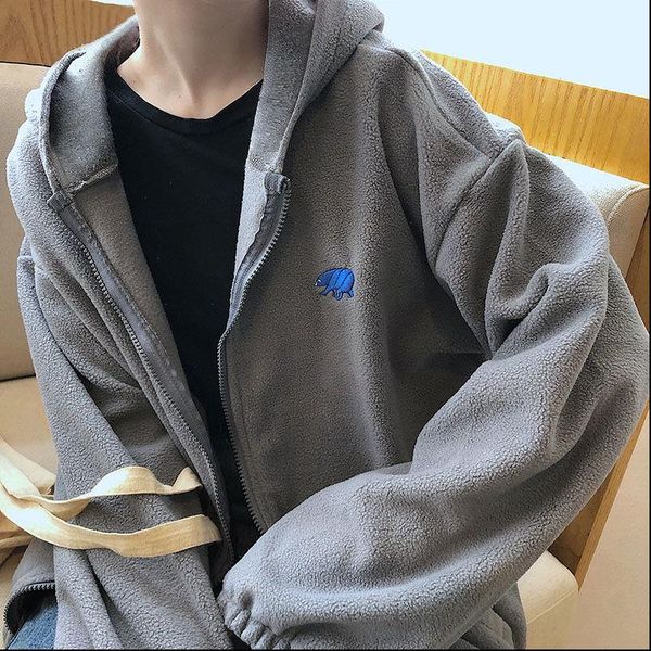 

lamb imitation plush zip up womens sweatshirts plus velvet thick jacket autumn winter korean style fashion loose zipper sweatshirt, Black