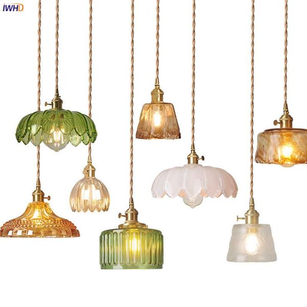 

pendant lamps iwhd modern copper glass led lamp switch living room bedroom green amber white nordic hanging lights luminaria hanglamp