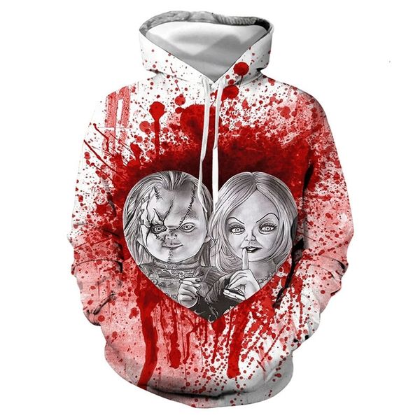 

autumn new hoodie halloween ghost doll 3d digital print long sleeve men's sweater, Black