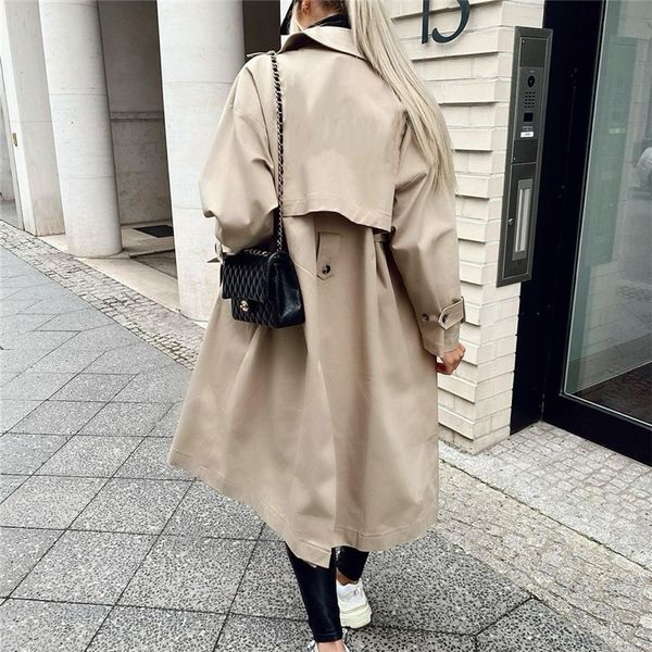 

2021 spring woman lets loose long khaki trench coat elegant oversized cotton jacket ladies streetwear from vintage outwear, Black