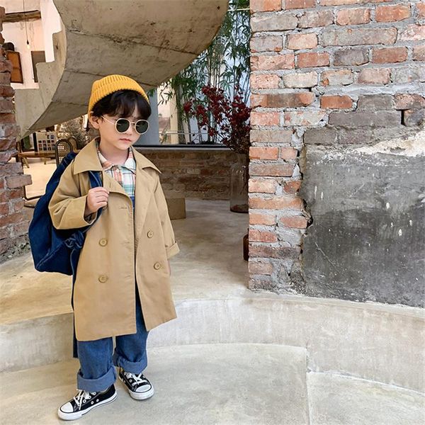 

tench coats autumn 2021 boys fashion solid color loose trench jackets children oversized cotton double breasted wind coat, Camo