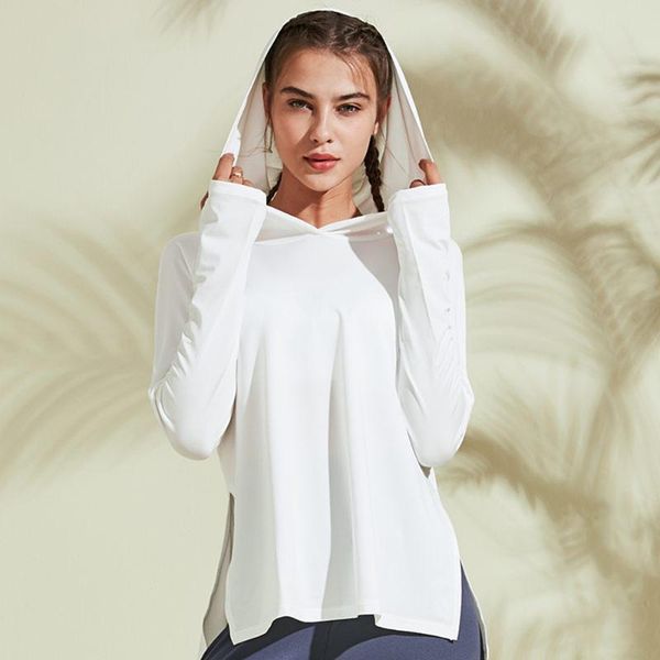 

yoga outfit hooded training running t shirt loose fitness clothing gym female breathable quick-dry long sleeve tees 2021