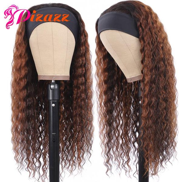 

lace wigs pizazz deep wave headband human hair for black women 150% #1b 30 hightlight colored brazilian remy, Black;brown
