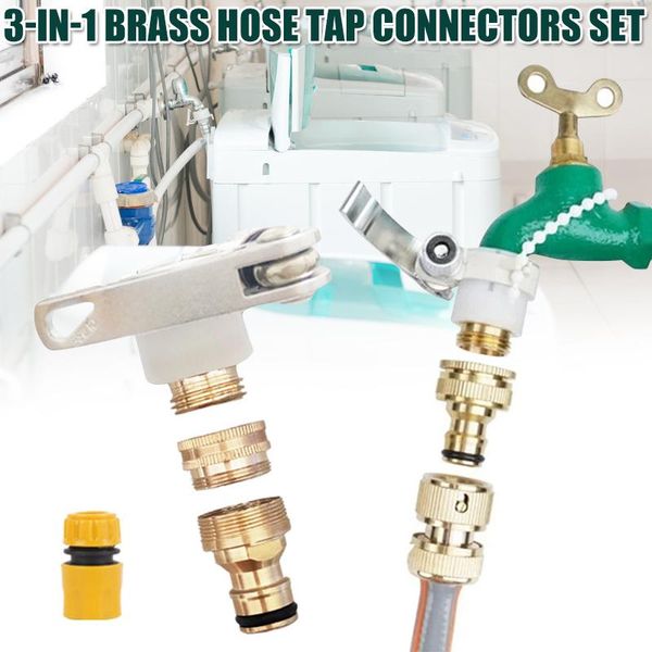 

universal 3-in-1 brass hose tap connectors set vintage faucet adapter washing machine quick connector drsa889 kitchen faucets