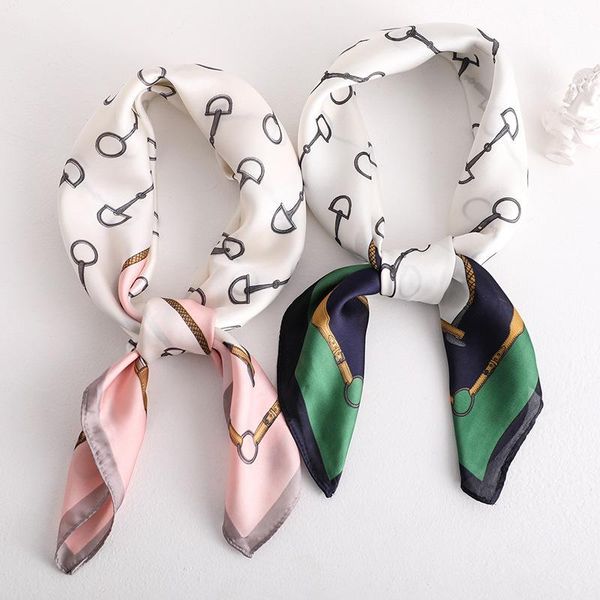 

scarves fashion women small silk scarf print neck scarfs hair band bandana shawl office lady square neckerchief 70*70cm, Blue;gray
