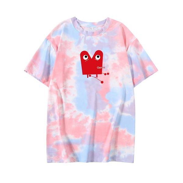 

cartoon cute gemini printing pattern women tie dye t-shirt summer harajuku style streetwear japanese korean fashion female women's, White