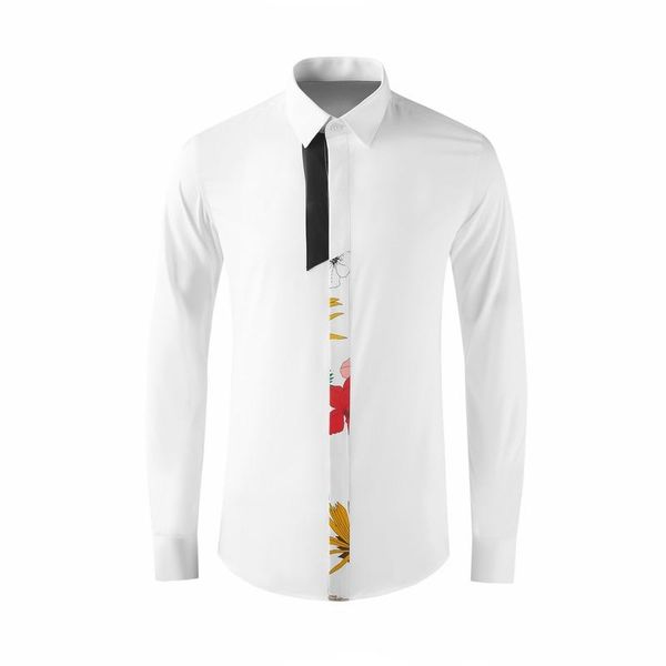 

men's casual shirts placket floral print men autumn long sleeve slim shirt brand business formal dress social party male clothing, White;black