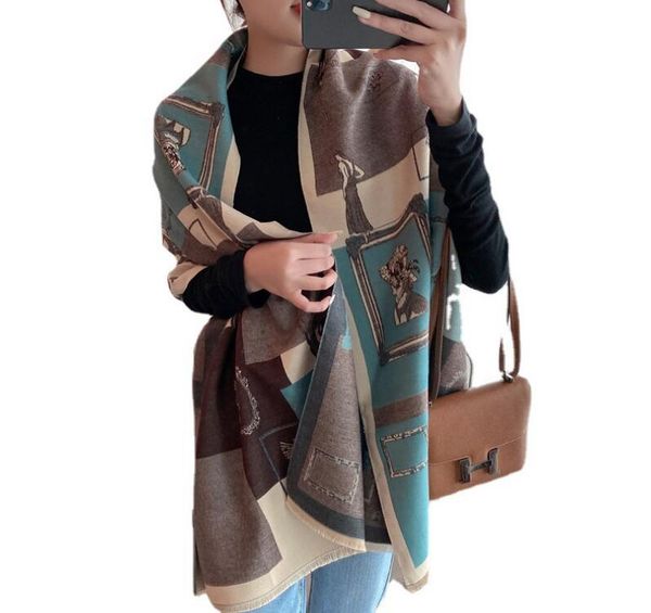 

classic designer woman cashmere scarves men women winter wool spinning scarve womens shawls scarf letter printing pattern jacquard303g, Blue;gray
