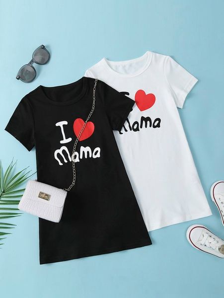 

toddler girls 2pcs heart & letter graphic tee dress she, Red;yellow