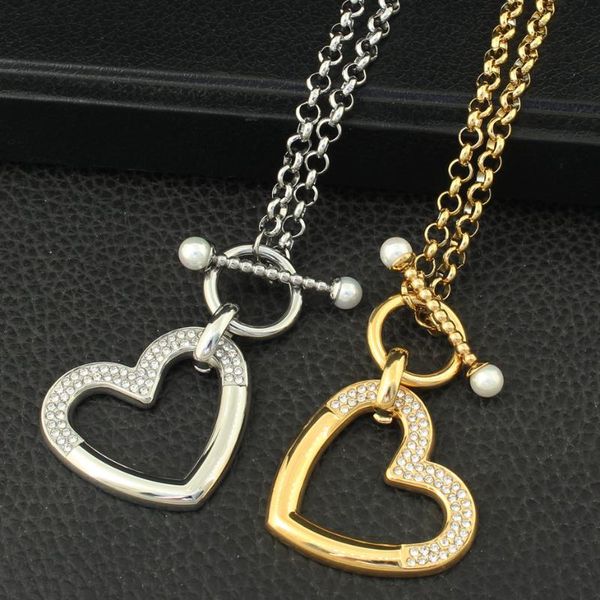 

pendant necklaces fashion rhinestone vintage stainless steel jewelry chain necklace heart for woman joyas store nbjzaabe, Silver