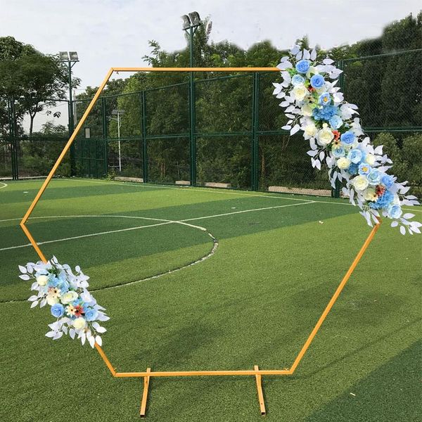 

party decoration hexagonal wedding arch iron backdrop stand artificial fake flowers geometric home