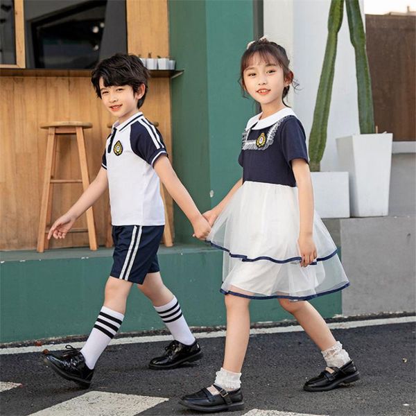 

kindergarten clothes japanese fashion kids school girls boys uniform summer children high waist skirt cosplay costumes clothing sets, White